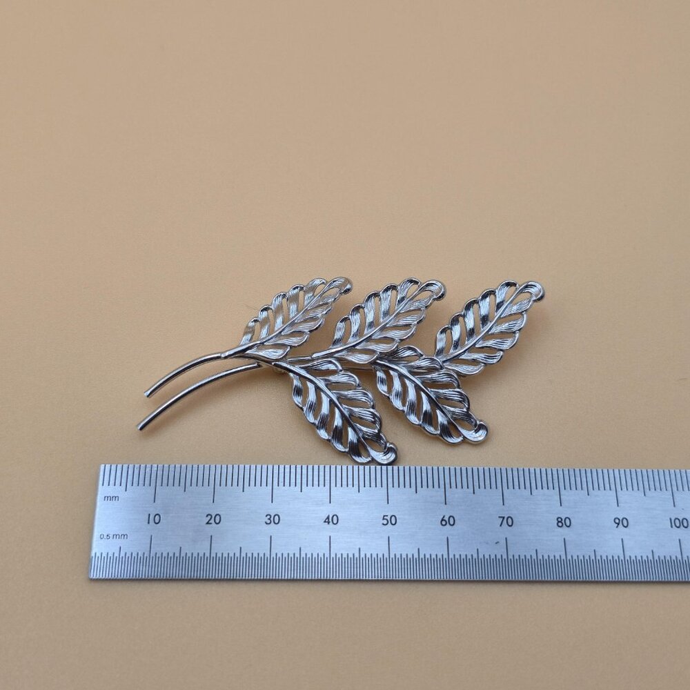 Sterling Silver Large Five Leaf Double Branch Pin Brooch B585 - Picture 6 of 7